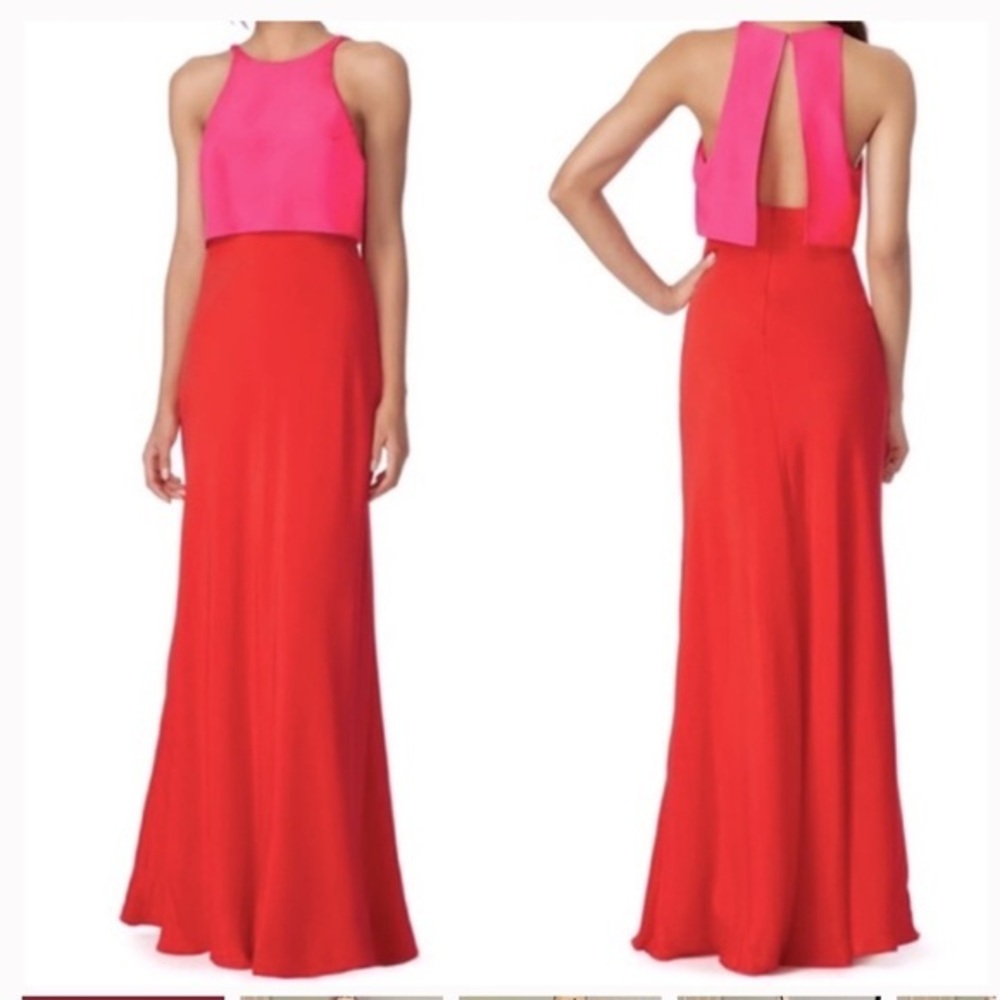 Jill Jill Stuart Lovely Duo Colorblock popover pink red crepe gown size 2